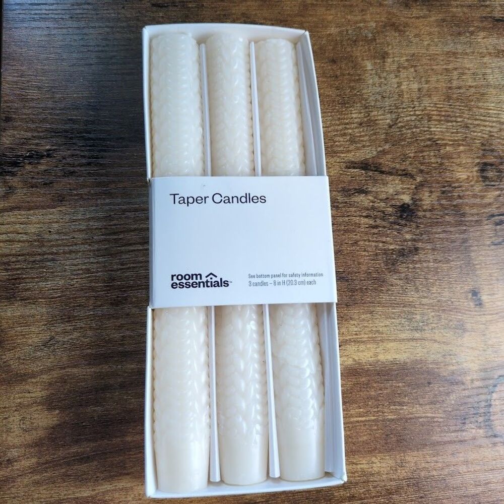 Room Essentials Taper Candles 3 pack 8” White Textured